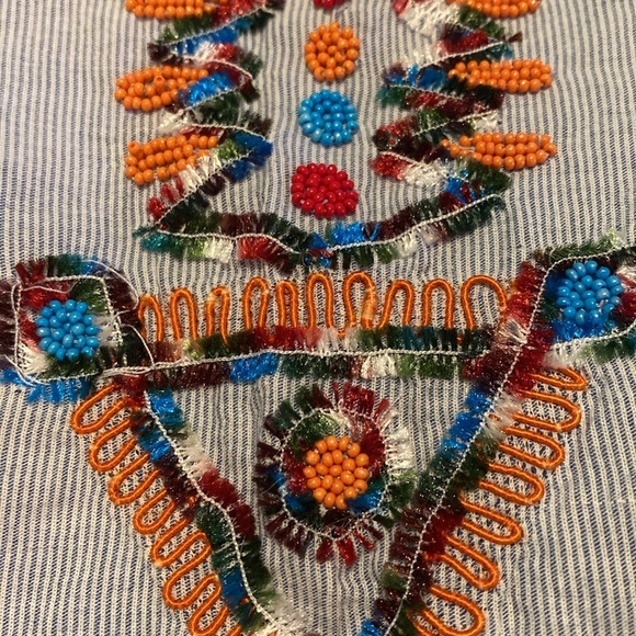 Anthropologie Velvet Graham & Spencer Beaded Striped Lightweight Peasant Top XS - Picture 1 of 13